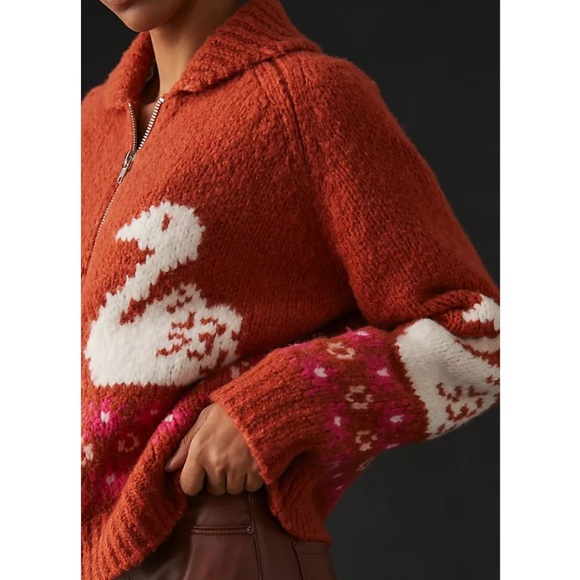 Anthropologie Rust and White Swan Cardigan - Picture 5 of 8